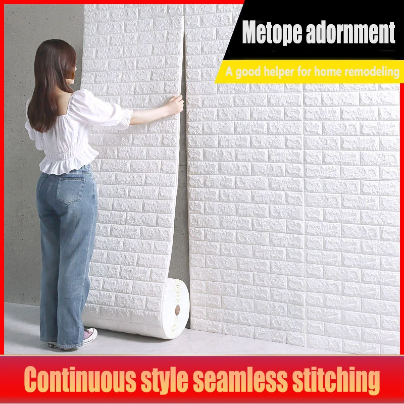 

2M 3D Faux Brick Wall Stickers Diy Decorative Self-Adhesive Waterproof Wallpaper Children'S Room Bedroom Kitchen Home Decoration