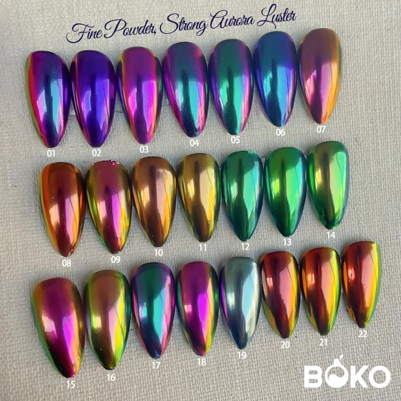 BOKO Chameleon Effect Nail Powder Dust Ultra fine Rich Glossy Pigment Mermaid Mirror Chrome For DIY Nail Art Decoration