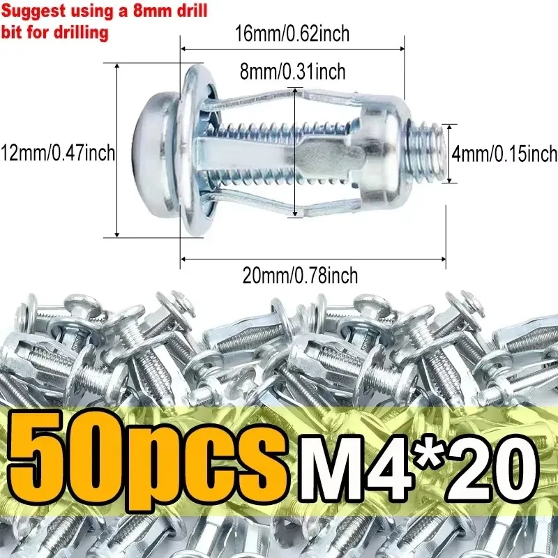 20/50pcs Petal Screw Jack Nuts Screw Anchors Petal Expansion Plugs for Curtain Expansion Clamp Rivet Lock Bolt Board Wall