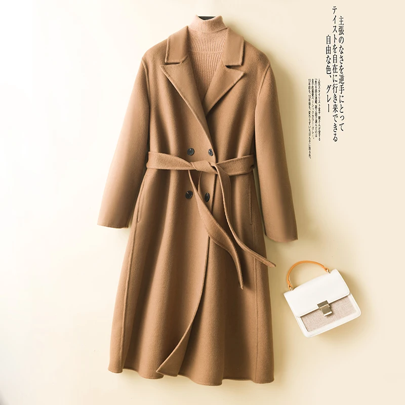 Manteau Long en Cachemire pour Femme, Veste en Laine 100% Mérinos