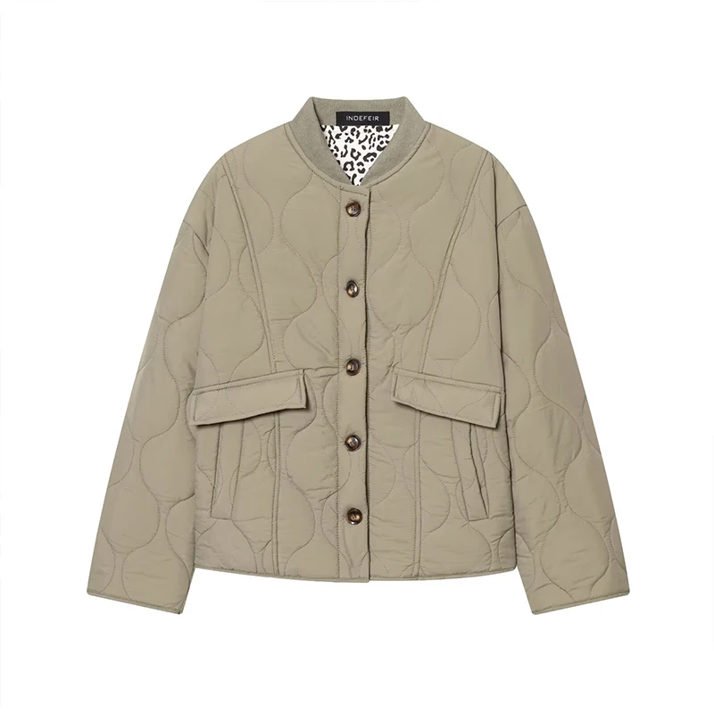 Women Autumn Casual Quilting Cotton Jacket Long Sleeve Single Breasted With Pockets Winter Vintage Loose Warm Short Parka Coat ﻿