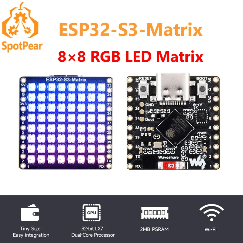 Development Board ESP32 Development Board ESP32-S3 Matrix 8x8 RGB-LED-WiFi Bluetooth With QST Attitude Gyro Sensor QMI8658C
