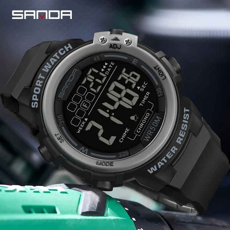 

SANDA Men's Watches Outdoor Sport Countdown Military Electronic Watch 50M Waterproof Wristwatch for Men Clock Relogio Masculino