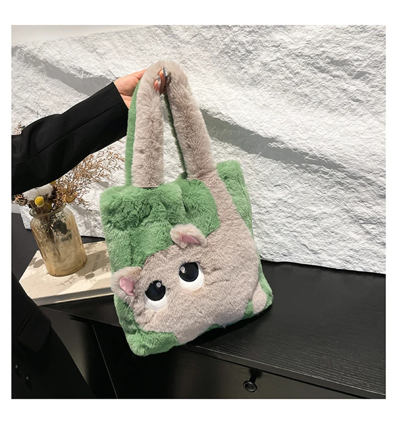 Soft Plush Bag Women Large Capacity Creative Cartoon Tote Handbag Cute Single Shoulder Bag Winter Fluffy Shopping