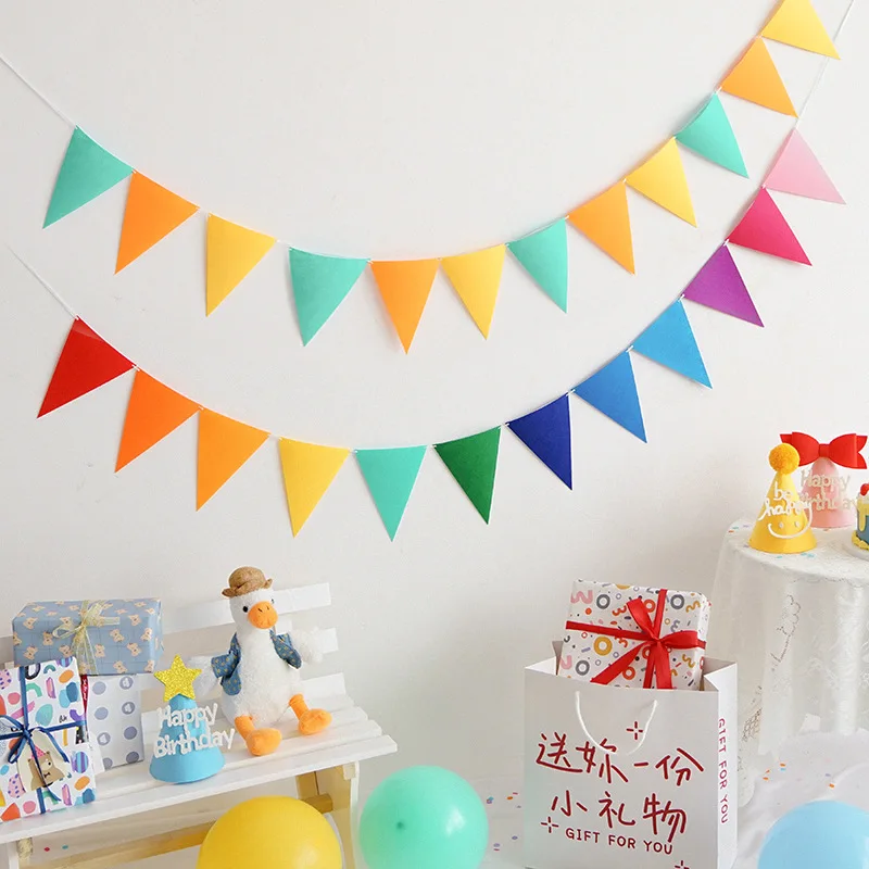 Flags 12 Colorful Triangle Pennant Flags Garland Multicolor Felt Banner Bunting Flag For Home Baby Shower Birthday Party Decor