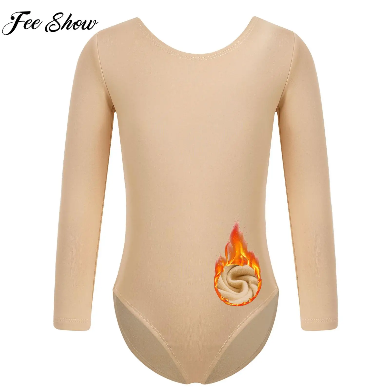 Teen Girls Fleece Lined Gymnastics Warm-up Leotard Long Sleeve Solid Ballet Dance Bodysuit Skating Dancing Class Yoga Costume 1