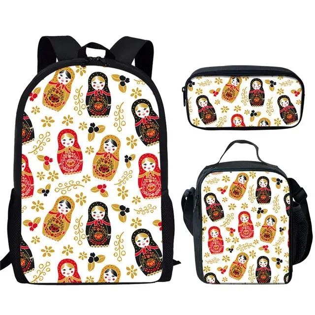 Harajuku 3d backpack printing, school backpack with russian dolls printing, for student, laptop, lunch, case, popular, new, 3pcs