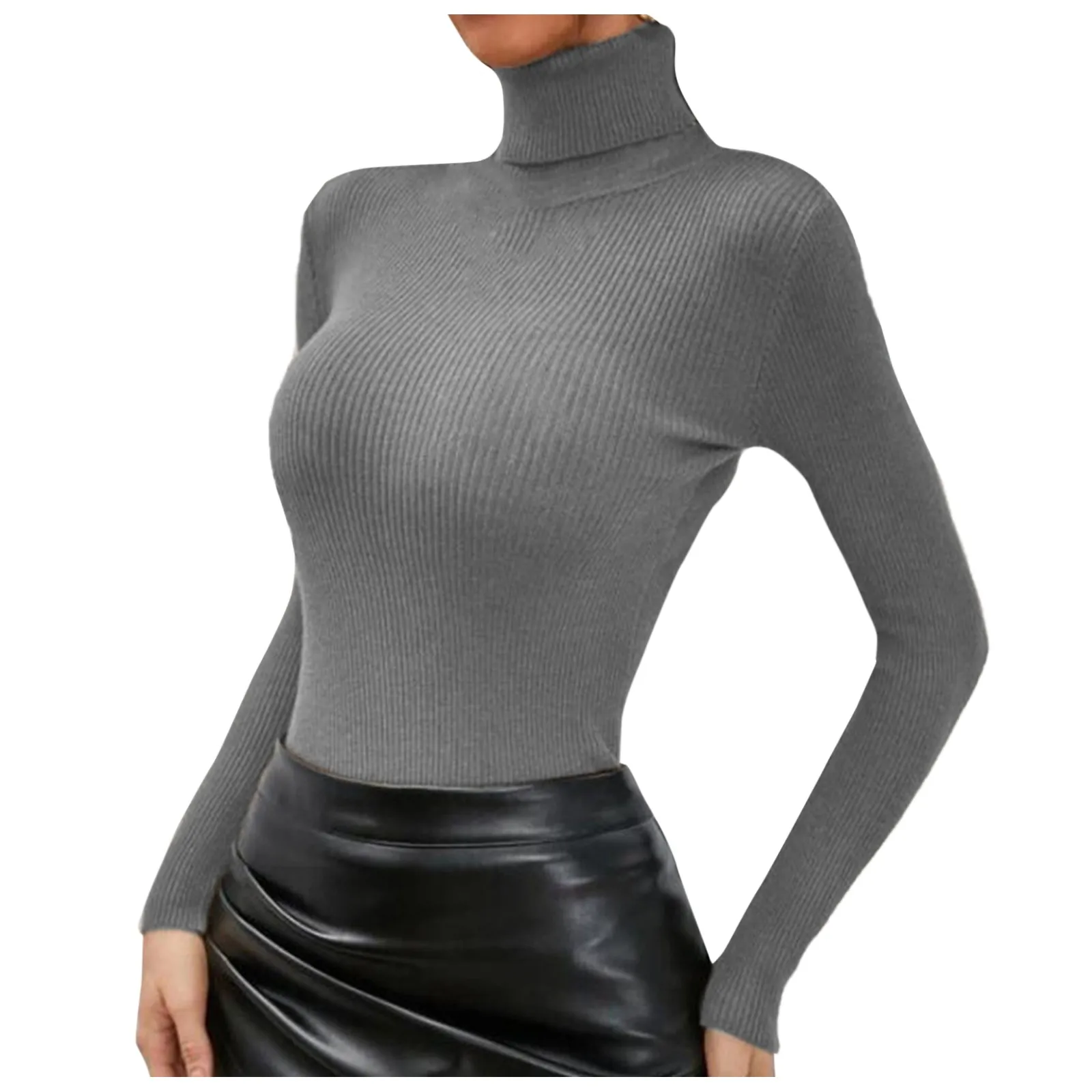 

2023 New Women Pullover Turtleneck Sweater Autumn Long Sleeve Slim Elastic Korean Simple Basic Cheap Jumper Solid Color Top