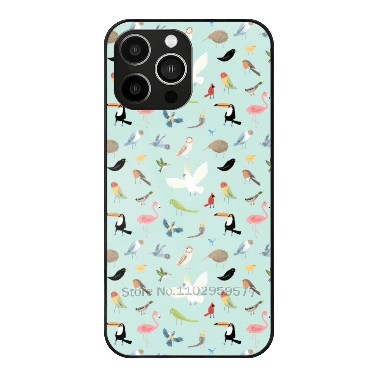 

Bird Pattern Glass Phone Case For Iphone 15 14 11 12 13 Pro Xr X 7 8 Xs Max 6S 5S Plus Cover Bird Pattern Green Blue Cute