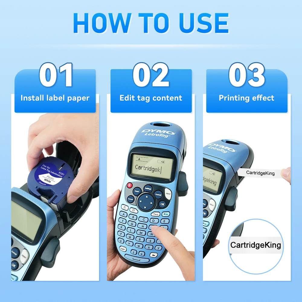 LT-100H 휴대용 라벨 프린터, 다이모 레트라태그 LT100H 라벨링 머신용 자가 접착 스티커 프린터 또는 3PK 12mm 91201 테이프