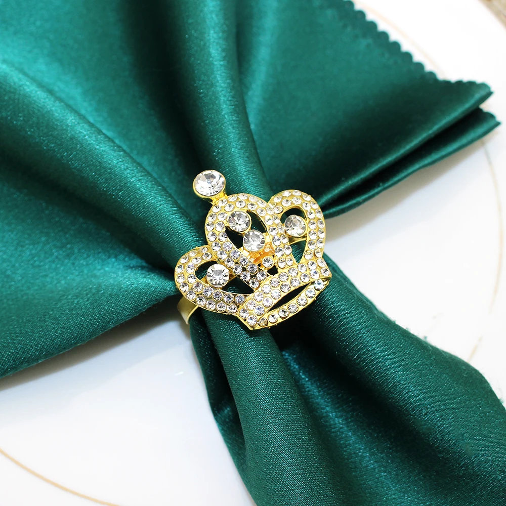 6Pcs Gold Napkin Rings Rhinestone Crown Napkin Rings Holder