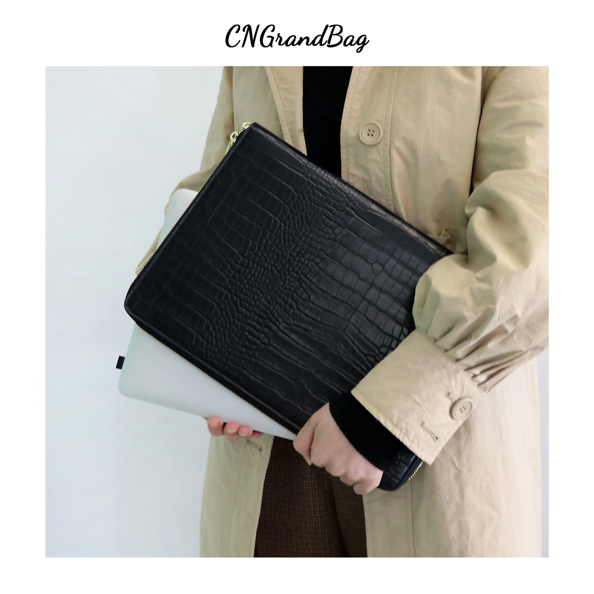 Free Custom Saffiano PU Leather Laptop Sleeve Bag for Macbook 13