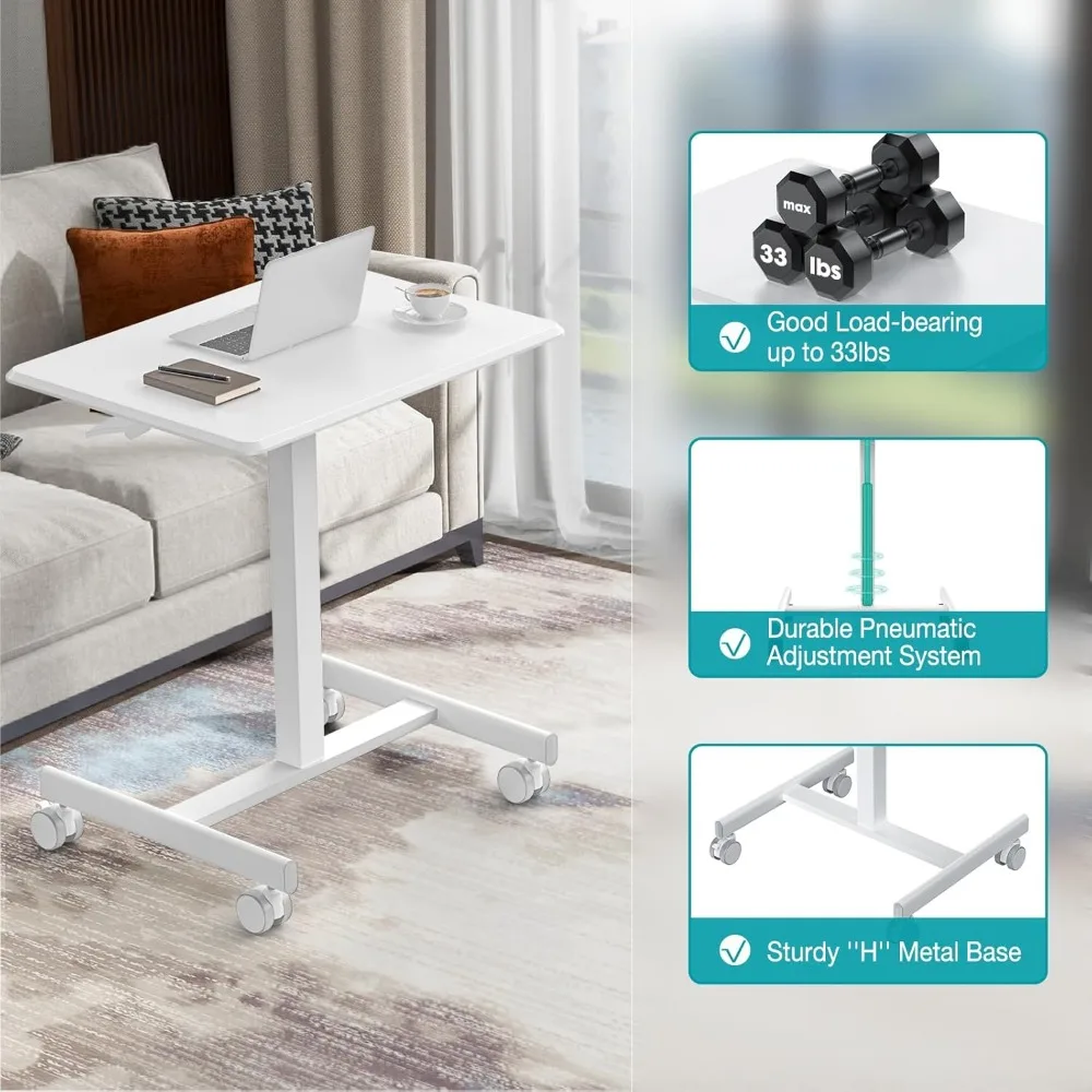 Small Standing Desk Mobile Portable Rolling Laptop PC Table on Wheels Adjustable Height 19 Inch, Computer Desks 5