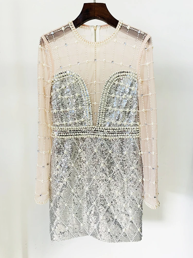 توب ستار فستان شيفون مطرز باللؤلؤ والماس