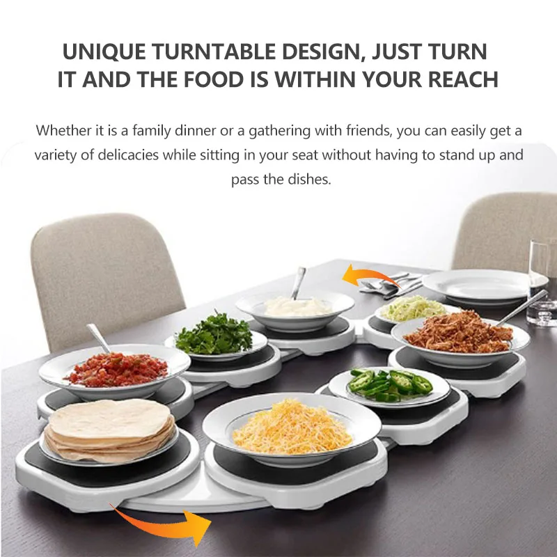 Table mat plus turntable, the first patented lazy susan turntable, expandable, multi-functional, suitable for rectangular dining
