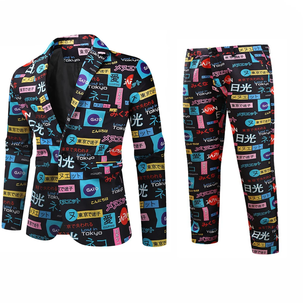 thumbnail image 1 of Traje navideño para hombre, 2 piezas, chaqueta de un botón, pantalones, blazer informal para hombre, conjunto con estampado divertido y feo de muñeco de nieve navideño, 1 of 4