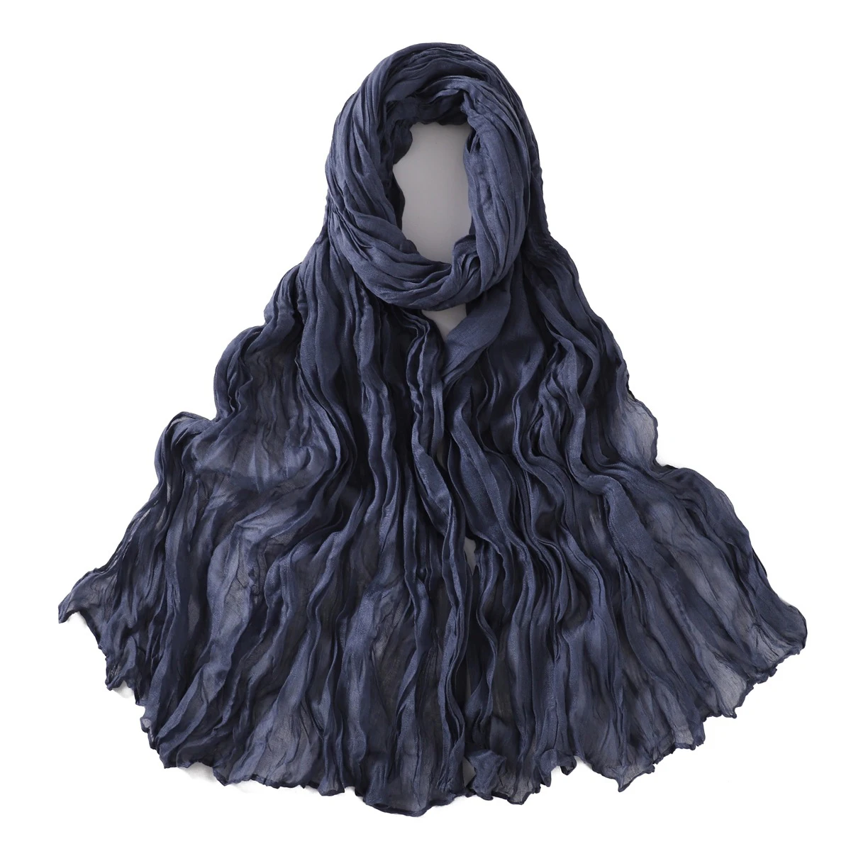 Women's Lightweight Crumpled Cotton Voile Scarf - Spring Solid Color Shawl Wrap