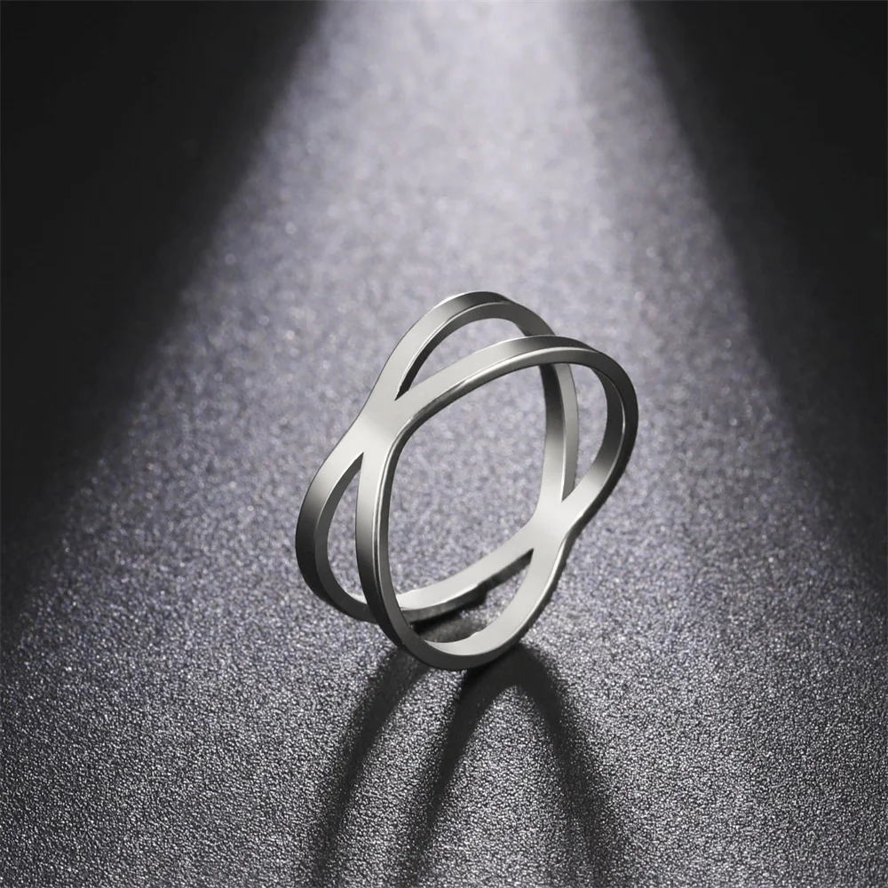 Edelstahl Silber Farbe 8-Wort-Fingerring für Frauen Minimalistisches geometrisches Kreuzmuster Goldfarbe Schmuck Bijoux Geburtstag – Detail 3