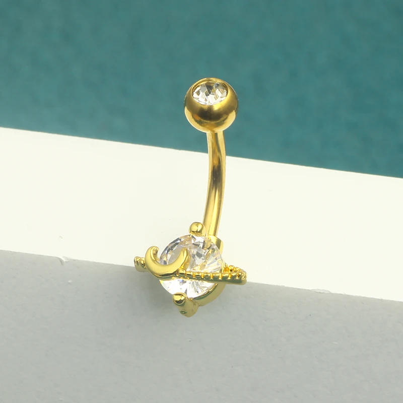 Navel Piercing Belly Button Rings Bar Belly Ring Barbell Stainless Steel Sexy Beach for Women Body Jewelry 14G Moon World