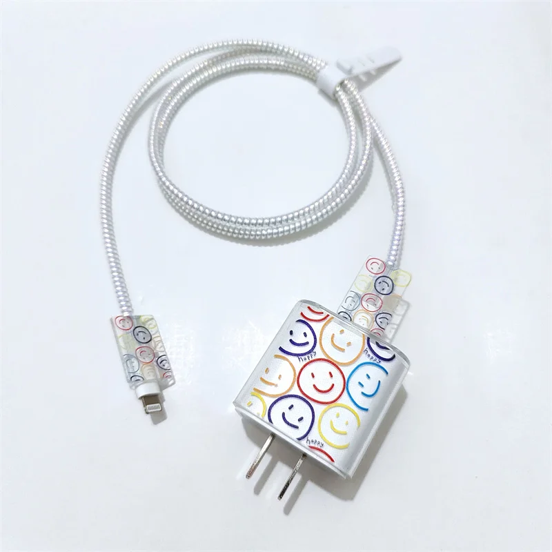 USB Cable Protection For iphone 18 20W US Original Charger Protector Cover Smiling Face Style Protective Data Line Spiral Winder