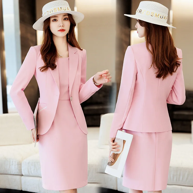 Long Sleeve Pink Professional Suit Set Premium Spring Coat Temperament Goddess Style  Two Piece Dress