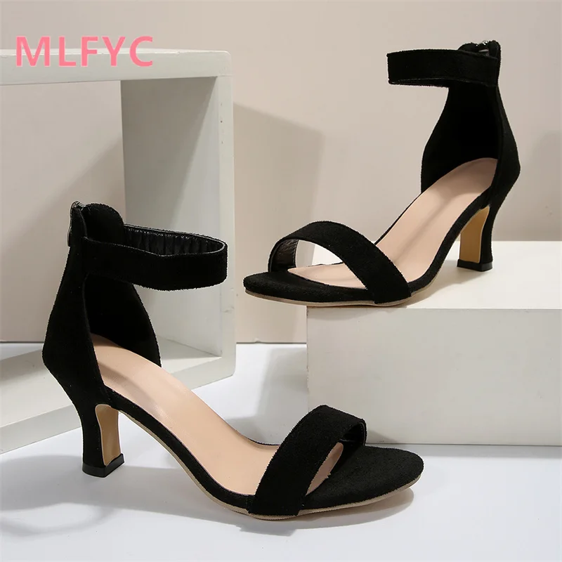 Sandals New European  American Slim High Heels in Summer One Line Buckle Open Toe Sandals Female Fish Mouth Simple Sandals