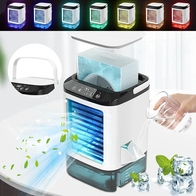 Multi-function Portable Cooling Fan Air Cooler Spray Conditioner 3 Wind Speeds 7 Color LED Small Silent Desk Air For Office 5