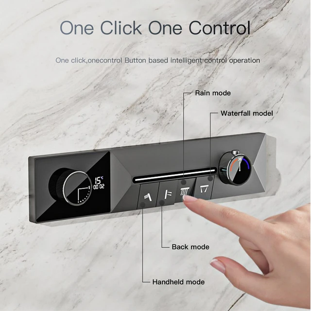 AITANA หรูหราปืนทองเหลืองสีเทาเพดานระบบฝักบัวอาบน้ําอุณหภูมิคงที่ฝัง LED จอแสดงผลดิจิตอลห้องน้ําก๊อกน้ําร้อนและเย็น 3