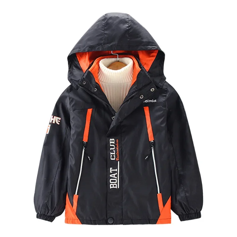 Children Outdoor Jacket Suit Boys Casual Waterproof Hooded Jacket Removable Padded Warm Lining 2pcs Hiking Camping Outwear Parka
