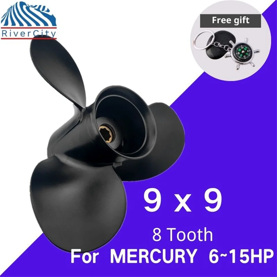 For Mercury 6hp 8hp 9.9hp 15hp Outboard Propeller 9x9 Boat Motor Aluminum Alloy Screw Ship Marine Engine 3 Blade 8 Spline