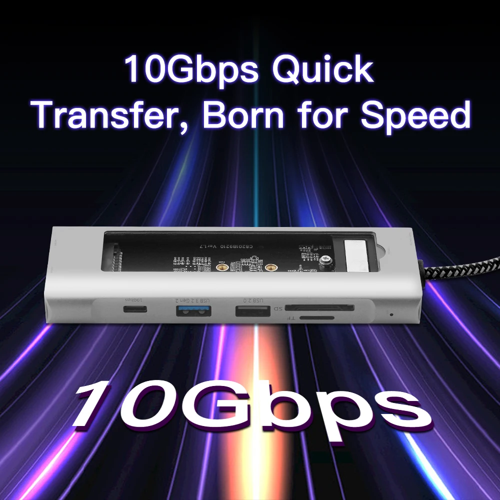8 in 1 USB C Hub 3.0 Type-C Splitter Extender M.2 NVME/SATA Dual Protocol Adapter Port TF/SD Card Reader Audio Output