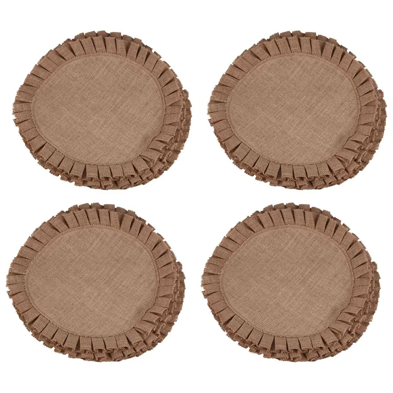 

Rustic Farmhouse Burlap Round Placemats Set Of 16, Size In 15 Inches Diameter