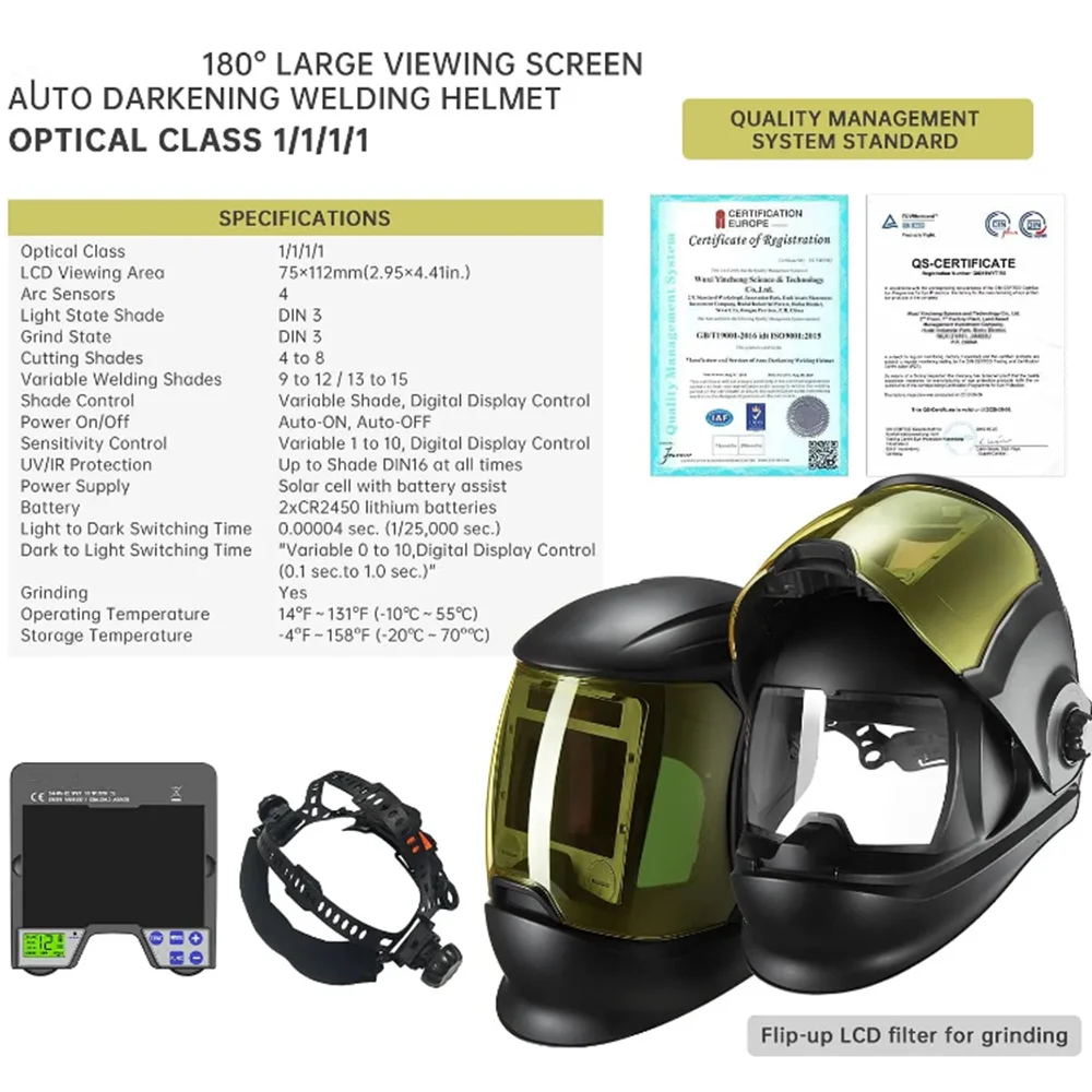 SAFEUP Professional Large View Welding Helmet 1111 for TIG MIG MAG MMA True Color Auto Darkening Welding Hood Cap Mask Welder