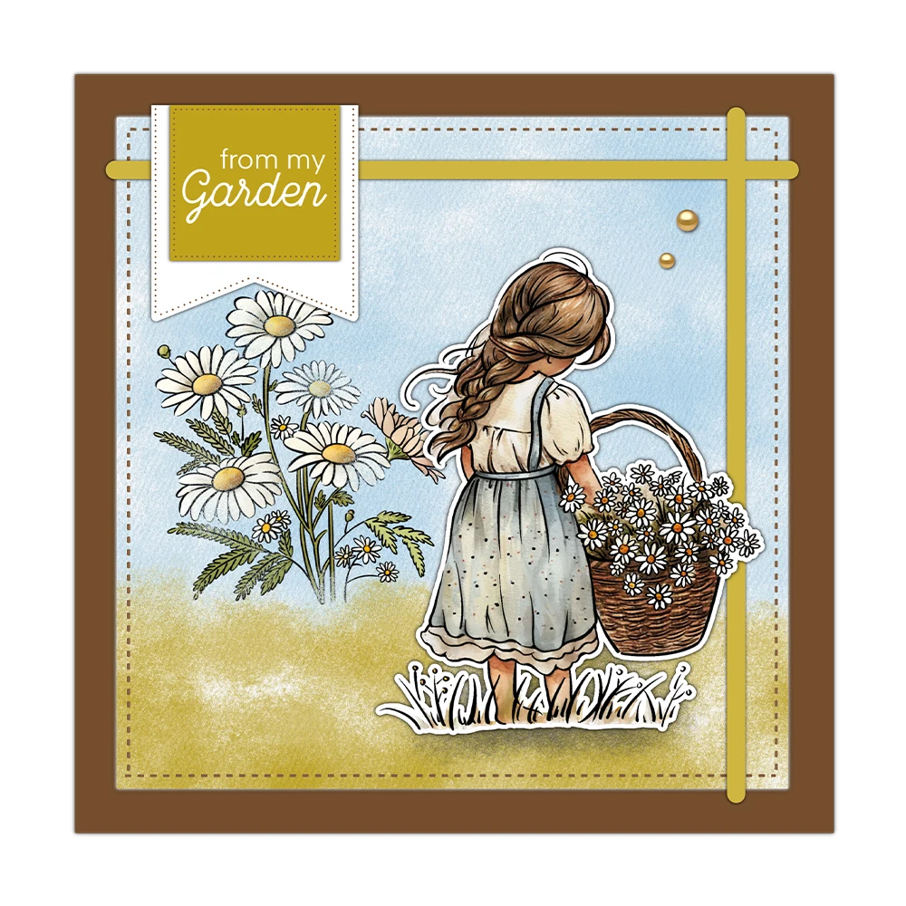 Mangocraft Blooming Daisy Flowers Girl Clear Stamp DIY Scrapbooking Supplies Silicone Stamp For Card Making Albums Crafts Decor