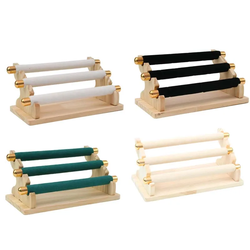 3-Tier Wooden Jewelry Display Stand Ring Holder, T-Bar Jewelry Showcase Display Stand and Organizer