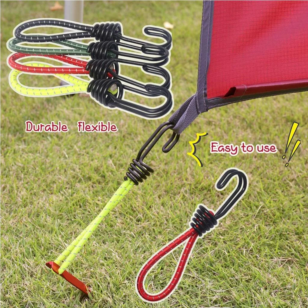 8Pcs Tent Elastic Rope Cord with Hook Camping Tent Fixation Stretch Rope  Outdoor Accessories Fastener Shade Sail Fixing Band Red