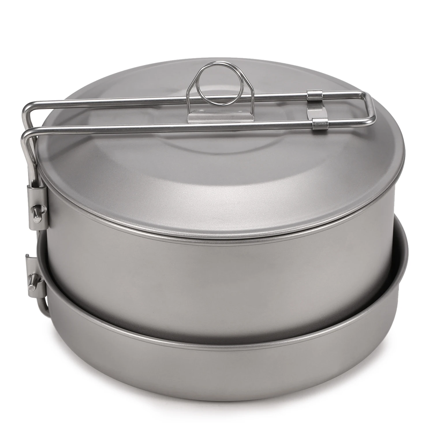 Titanium Camping Cookware Set With Lid And Foldable Handles_voghion.com