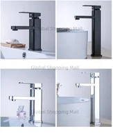 ก๊อกน้ําในห้องน้ําเดี่ยวหลุมเดี่ยวเดี่ยวผสมน้ําร้อนและน้ําเย็นแตะดาดฟ้าติดตั้งในสีดําและ Chrome Square อ่างล้างหน้า TapBathroom 2