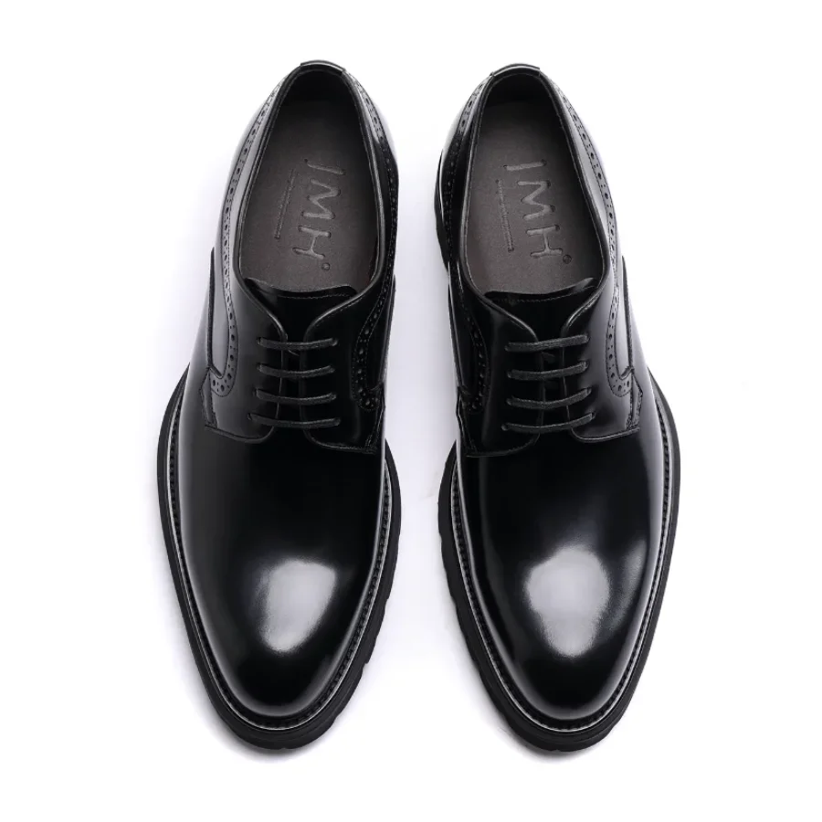 Herren-Business-Schuhe aus echtem Leder mit runder Spitze, Pendler-Formelle Business-Schuhe, glänzendes Leder, Derby-Schuhe mit dicker Sohle für Jugendliche, Hochzeiten und Bräutigam. – Detail 12