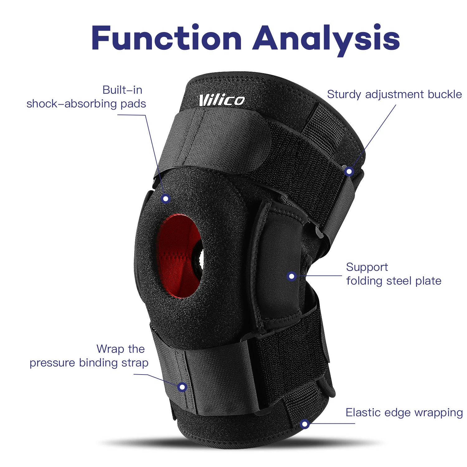 1PCS Professional Sports Safety Knee Support Brace Patella Knee Pads Hole Sports with Metal Plate Black