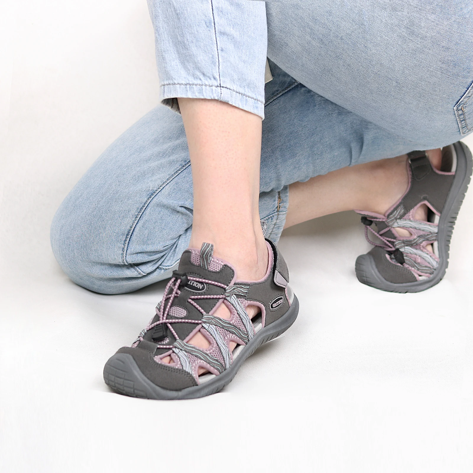 GRITION Women Sandals Flat Casual Outdoor Toecap Protective Trekking Non Slip Shoes Comfort Wear Risistant Fashion Beach 2021 5