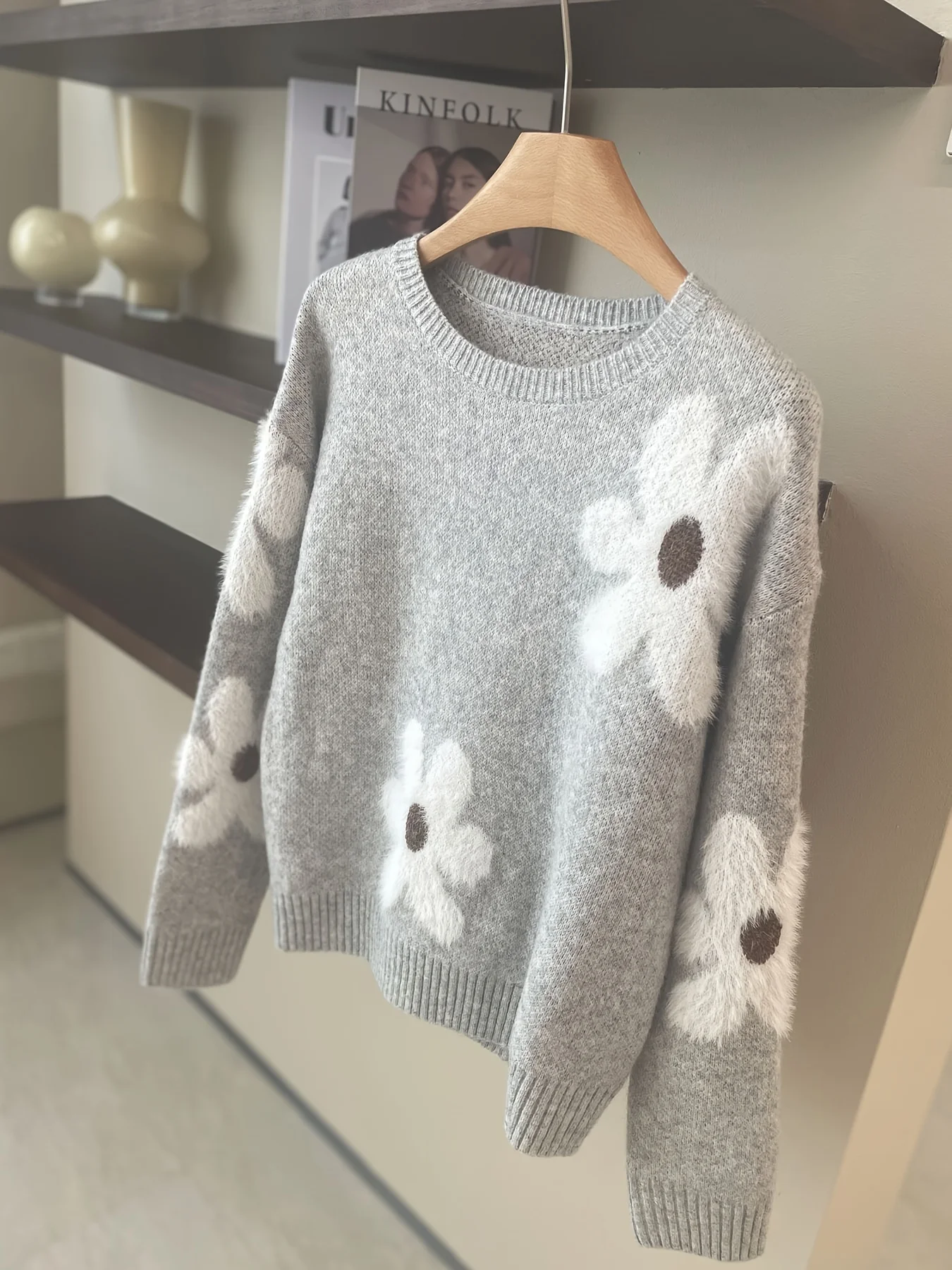 

Женский свитер с цветочным принтом Y2K в стиле Харадзюку, свитер с воротником-стойкой и длинными рукавами, повседневная трикотажная одежда на осень/зиму