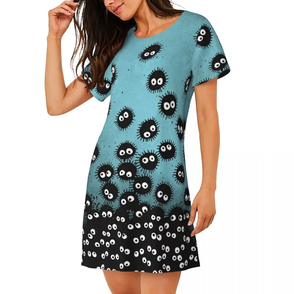 Totoroes Women Nightgown Sleepwear Short Sleeves 3D Print Anime Manga For Vacations Travels Sleepdress Women's Pajamas