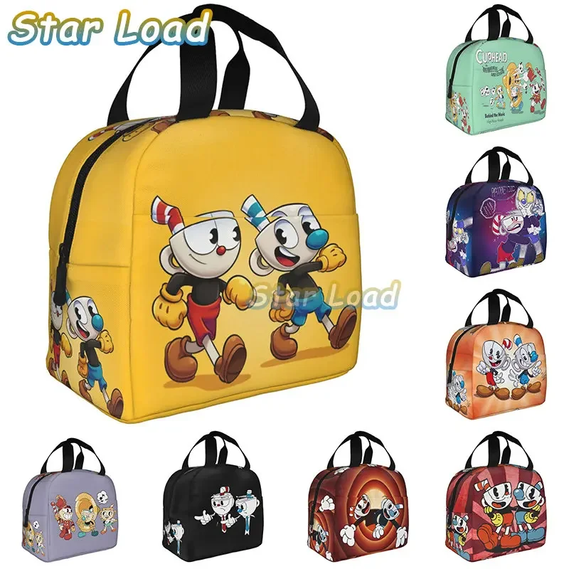 

Hot Game Cartoon Cuphead Mugman Lunch Box Cooler Thermal Food Insulated Lunch Bag for Women Children School Picnic Bags