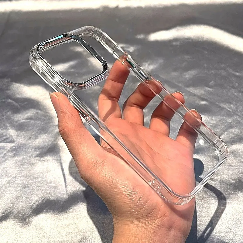 Luxury Electroplated Lens Frame Phone Case - Shockproof HD Clear Back Cover