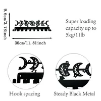 Moon Art Metal Wall Hanging Hooks Metal 10 Hooks Key Holder  Decor Gothic Decor for Bedroom Keys Hangers Storage Black decor 2