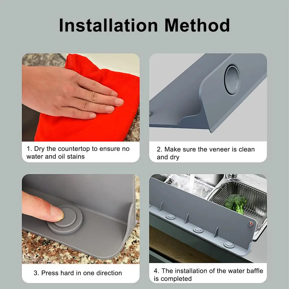 Description Picture 6 of itemKitchen Sink Water Splash Guards Sucker Flaps Kitchen Waterproof Splatter Screen Dish Fruit Vegetable Washing Anti-water Board