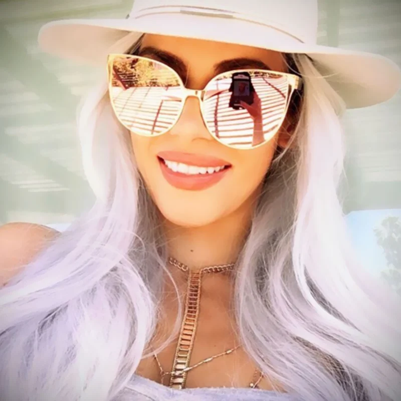 Mirror Oversized Cat Eye Sunglasses Famous 2023 New Brand Designer New Women Fashion Sun glasses Lady Big Size Hip Hop_voghion.com