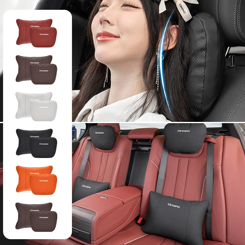 Logo Per Auto Poggiatesta In Pelle Poggiatesta Cuscino Poggiatesta Supporto Lombare Accessori Per Skoda Octavia Rapid Visions Yeti Scala Enyaq-Iv