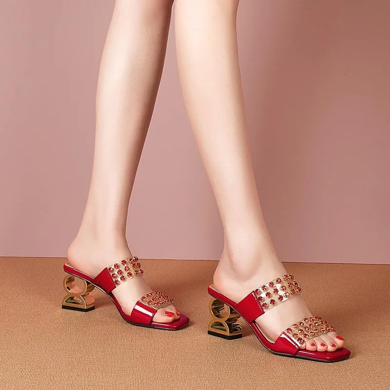 

Сандалии на высоком каблуке, женские летние шлепанцы, модные толстые полутапочки